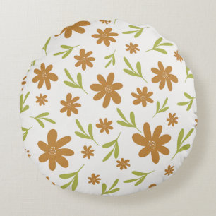 Retro 70er Jahre Blumen - Boho Herbst Dekoration Rundes Kissen