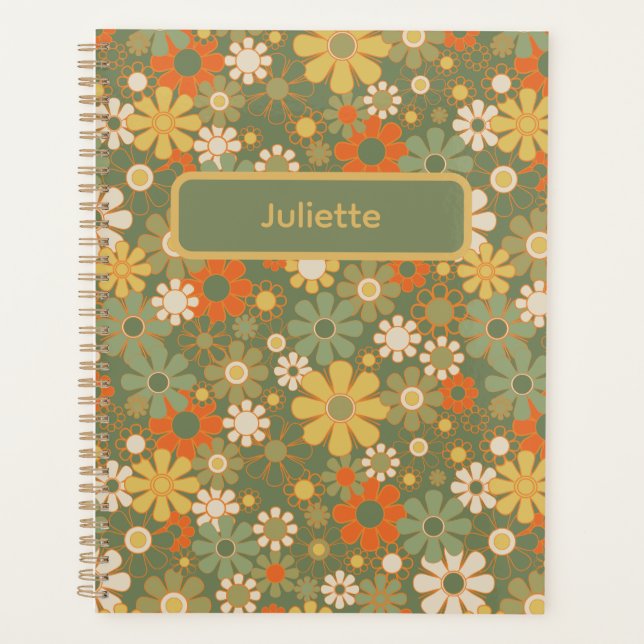 Retro 70er Jahre Blumen-Boho-Muster Planer (Vorderseite)