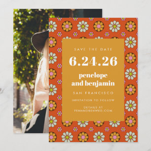 Retro 70er Jahre Blumen Helle Orange Bild Hochzeit Save The Date