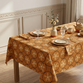 Retro 70er Jahre Blumenmuster in verbranntem Orang Tischdecke