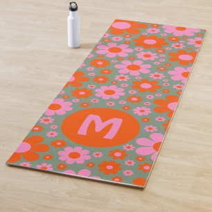 Retro 70er Jahre Blumenmuster-Monogramm Yogamatte