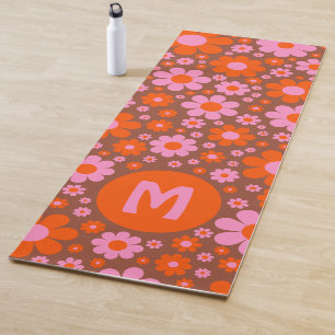 Retro 70er Jahre Blumenmuster personalisiert  Yogamatte