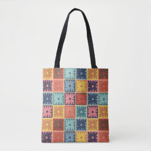Retro 70er Jahre Blumenquadrate kariertes Muster Tasche