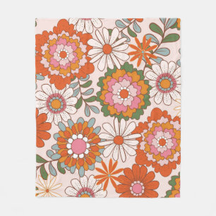 Retro 70er Jahre Flower Power nahtloses Blumenmust Fleecedecke