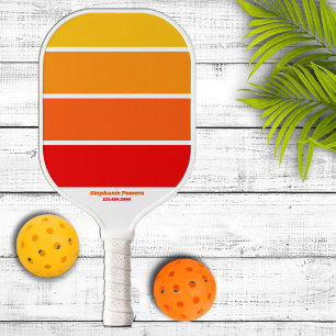 Retro 70er Jahre Gelb und Orange Gestreift Pickleball Schläger