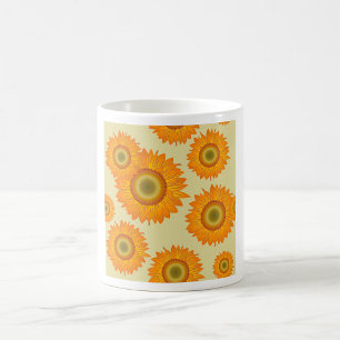 Retro 70er Jahre Gelbes Sonnenblumen-Blumenmuster Kaffeetasse