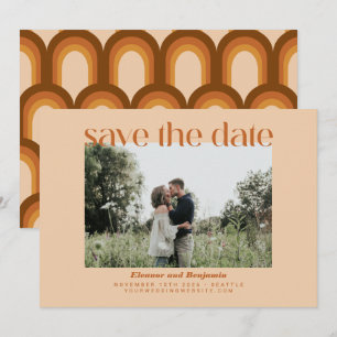 Retro 70er Jahre Geometrisches Terrakotta-Beige Fo Save The Date