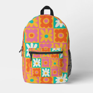 Retro 70er Jahre Groovy Blumen Karo Farbige Muster Bedruckter Rucksack