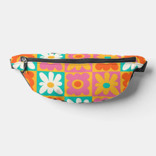 Retro 70er Jahre Groovy Blumen Karomuster Farbige  Bauchtasche