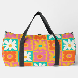 Retro 70er Jahre Groovy Blumen Karomuster Farbige Duffle Bag