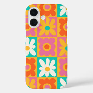 Retro 70er Jahre Groovy Blumen Karomuster Farbige  iPhone 16 Hülle