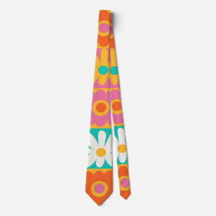 Retro 70er Jahre Groovy Blumen Karomuster Farbige Krawatte