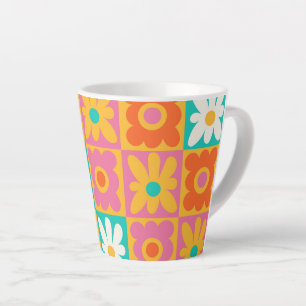 Retro 70er Jahre Groovy Blumen Karomuster Farbige Milchtasse