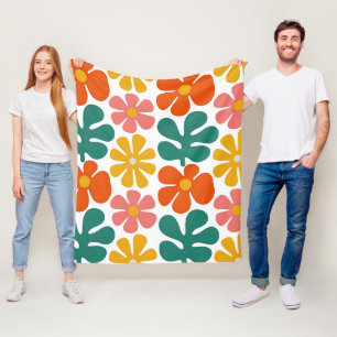 Retro 70er Jahre Groovy Folk Art Blumenmuster Fleecedecke