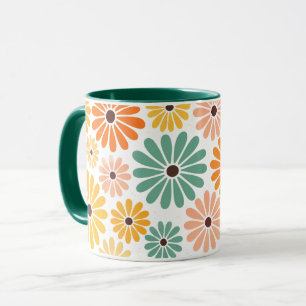 Retro 70er Jahre Groovy Gänseblümchen Blumen Grün Tasse