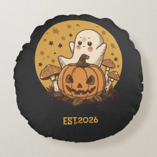 Retro 70er Jahre Groovy-Geist Halloween Mid-Centur Rundes Kissen