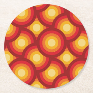 Retro 70er Jahre Groovy geometrisches Kreis-Muster Runder Pappuntersetzer