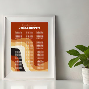 Retro 70er Jahre Groovy Hochzeit Bohemian Sitzordn Poster