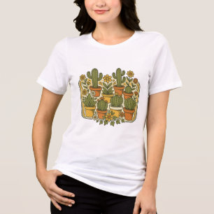 Retro 70er Jahre Groovy Topf-Kaktus und Blumen-Abz Tri-Blend Shirt