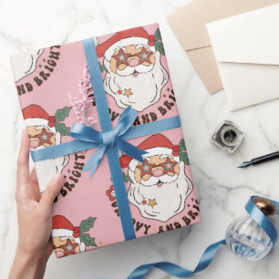 Retro 70er Jahre Groovy und heller Weihnachtsmann Geschenkpapier