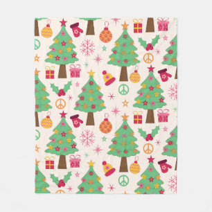Retro 70er Jahre Groovy Weihnachtsbäume Muster  Fleecedecke