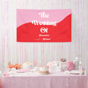 Retro 70er Jahre Rosa und Rote Neon-Hochzeit Banner