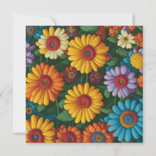 Retro 70er Jahre Stil bunte Gänseblümchen Einladung