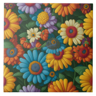Retro 70er Jahre Stil bunte Gänseblümchen  Fliese