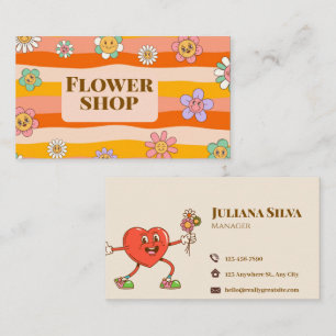 Retro 70er Jahre Süße Wellige Florale Blumenladen Visitenkarte
