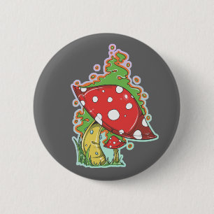Retro 70er Jahre Tattoo Pilz Button