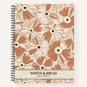 Retro 70er Jahre Wildblumen & Punkte personalisier Notizbuch