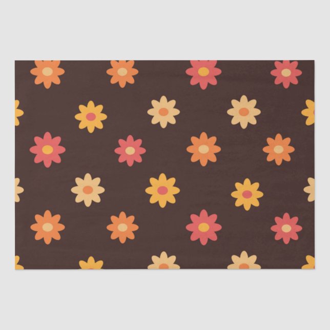 Retro 70er Kleine orange gelbe Blume Seidenpapier (Vorderseite)