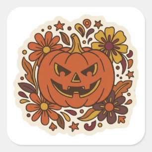 Retro 70er Kürbis Halloween Blumen Aufkleber