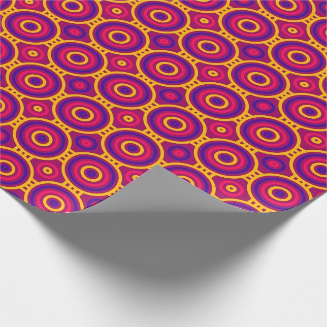 Retro 70er Linked Circles in Gelb, Rosa, Lila Geschenkpapier (Ecke)