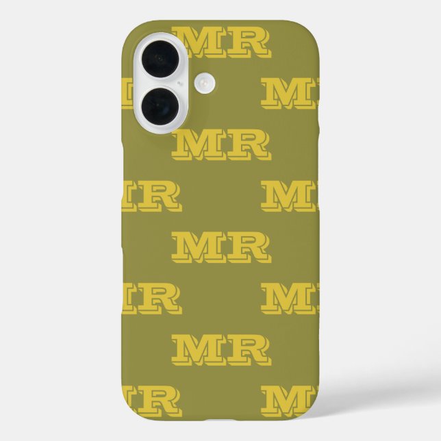 Retro 70er Monogram Initial Muster Green Yellow iPhone 16 Hülle (Rückseite)