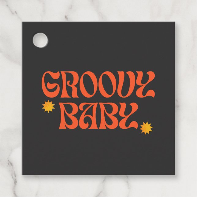 Retro 70er Mustard Orange Black Hippie Groovy Baby Geschenkanhänger (Vorderseite)