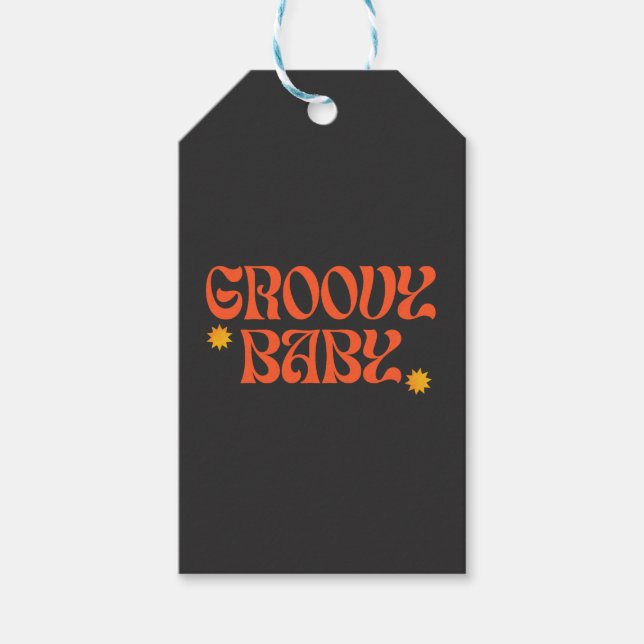 Retro 70er Mustard Orange Black Hippie Groovy Baby Geschenkanhänger (Vorderseite)
