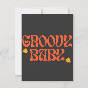 Retro 70er Mustard Orange Black Hippie Groovy Baby RSVP Karte