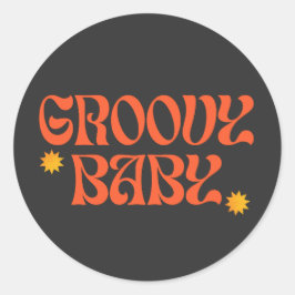 Retro 70er Mustard Orange Black Hippie Groovy Baby Runder Aufkleber