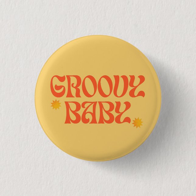 Retro 70er Mustard Orange Hippie Groovy Baby Button (Vorderseite)