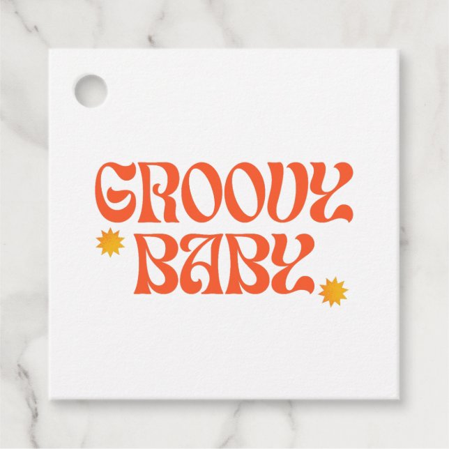 Retro 70er Mustard Orange Hippie Groovy Baby Geschenkanhänger (Vorderseite)