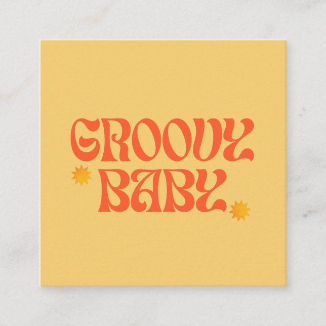 Retro 70er Mustard Orange Hippie Groovy Baby Quadratische Visitenkarte (Vorderseite)