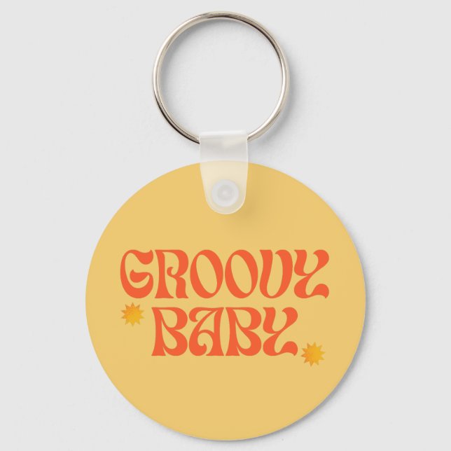 Retro 70er Mustard Orange Hippie Groovy Baby Schlüsselanhänger (Vorderseite)