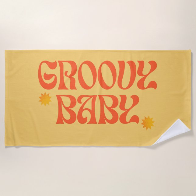 Retro 70er Mustard Orange Hippie Groovy Baby Strandtuch (Vorderseite)