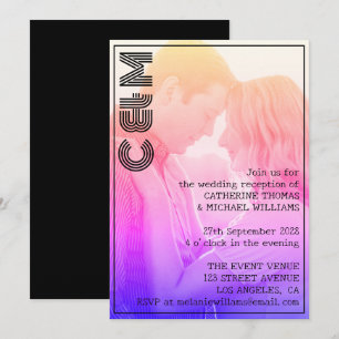 Retro 70er Name Monogramm und Foto Hochzeit Einladung
