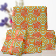 Retro 70er Orange Sunburst Wrapping Paper
