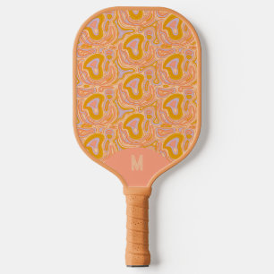 Retro 70er Pastell-Pfirsich-Monogramm-Topographie Pickleball Schläger
