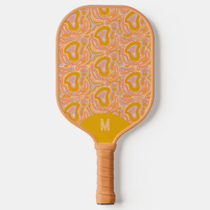 Retro 70er Pastellgelb Monogramm-Topographie Pickleball Schläger