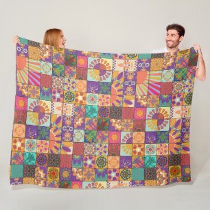 Retro 70er Patchwork Fleece Blanket