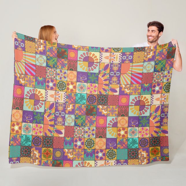 Retro 70er Patchwork Fleece Blanket (Beispiel)